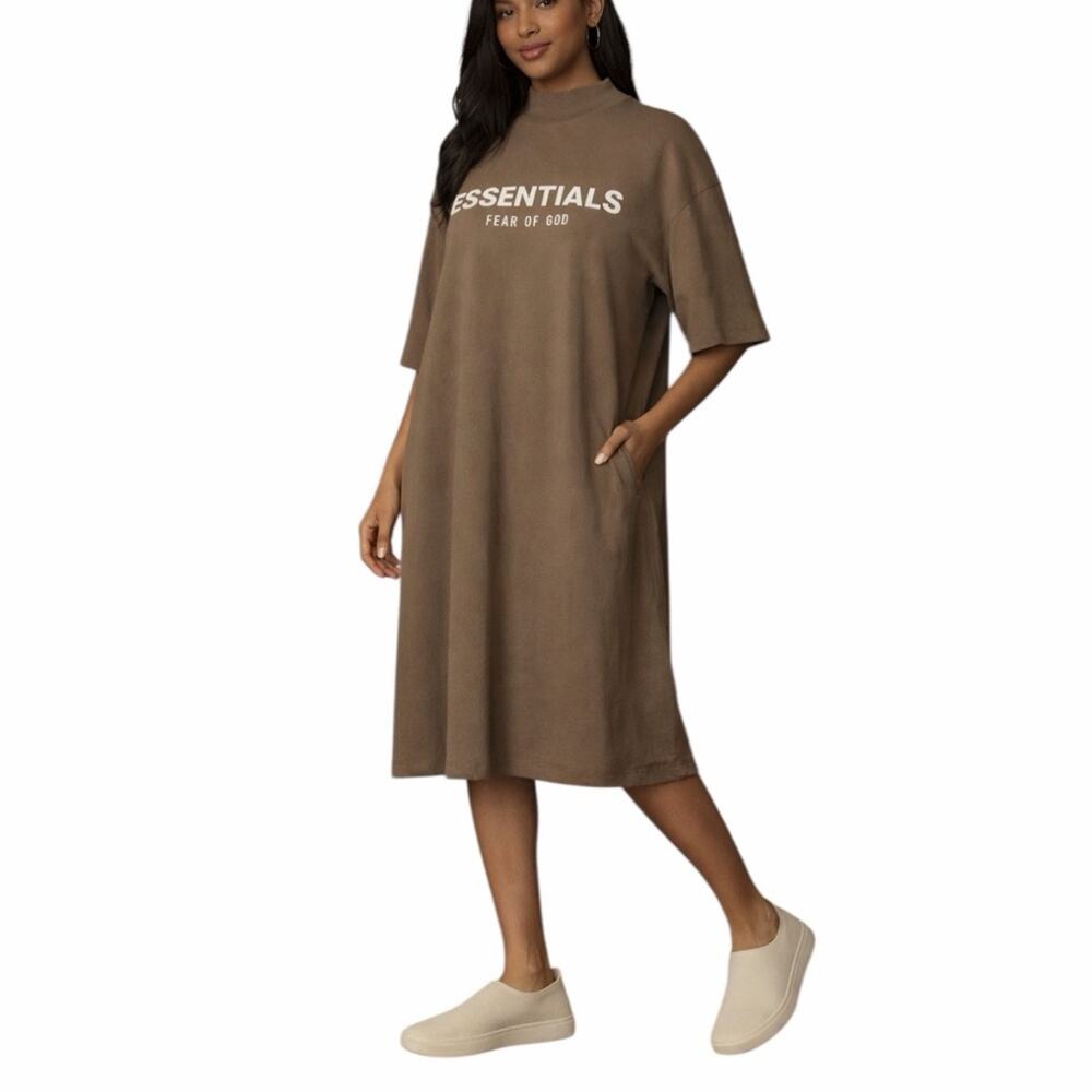 Essentials Fear of God Oversized T-Shirt Dress Wood Taupe Size Medium Streetwear